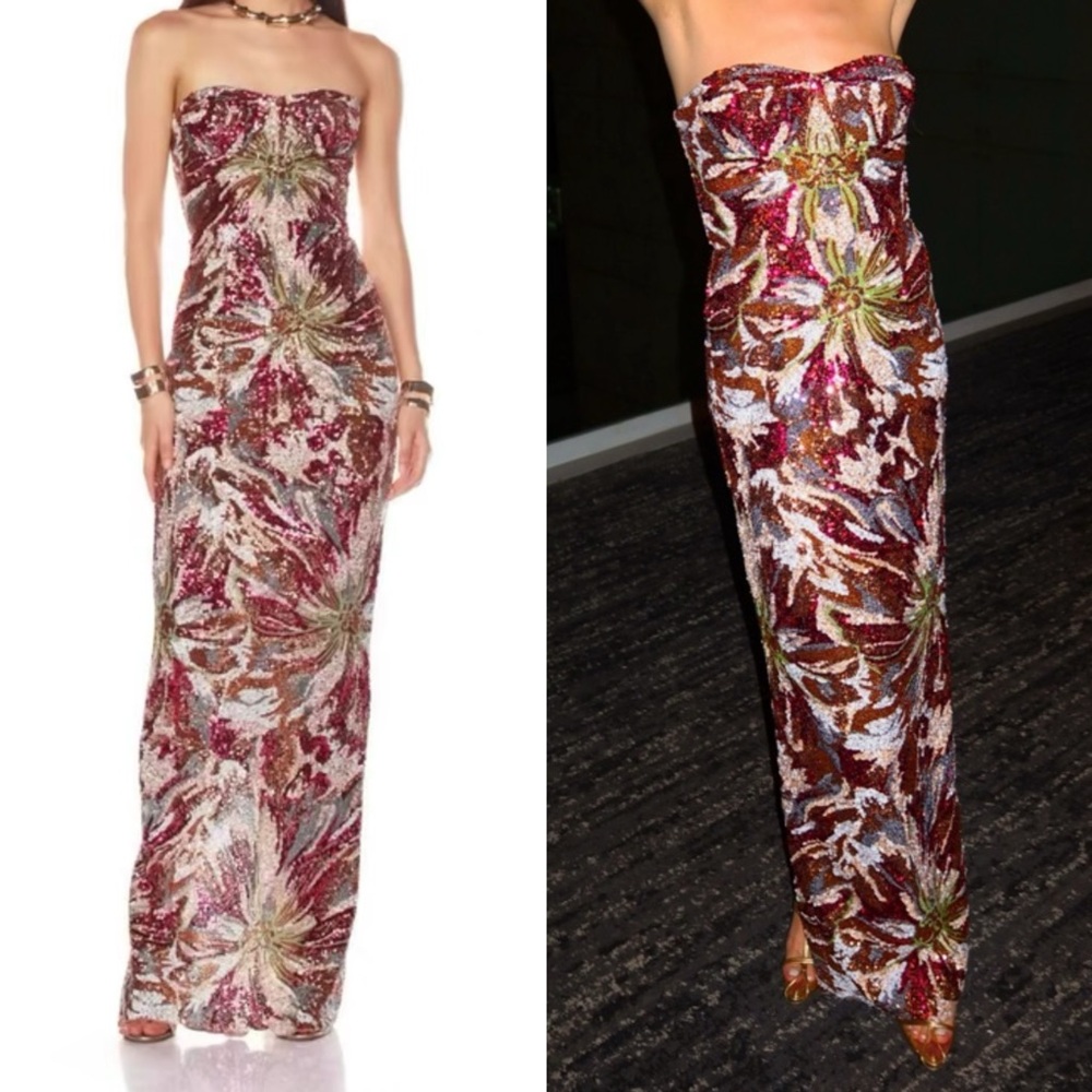 Bronx and Banco Dahlia Strapless Embroidered Sequin Gown